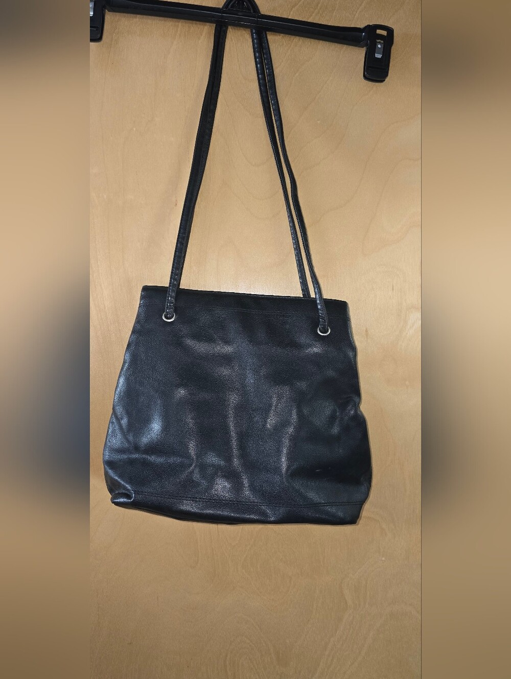 Nine West Classic Black Leather Shoulder Bag with Double Straps